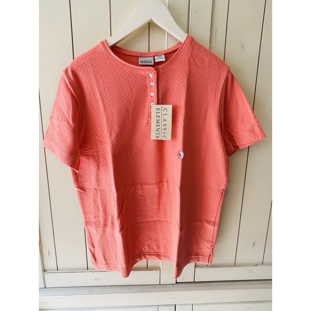 NWT Womens Classic Elements CORAL XL Henley 1/4 Button Neck Top Shirt